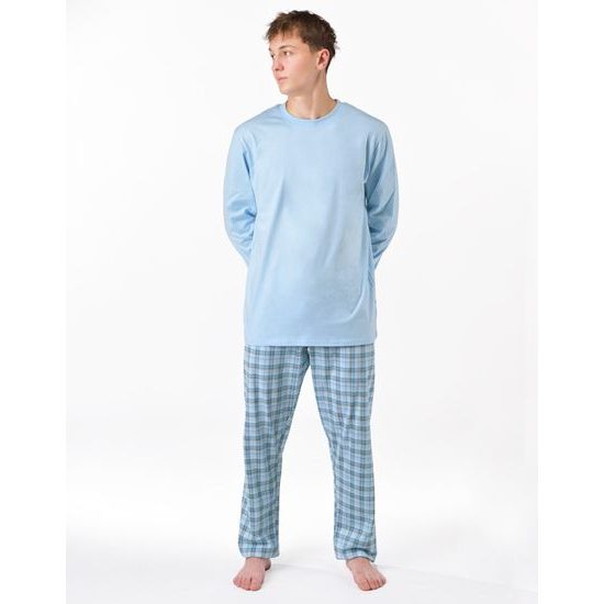 Pánské pyžamo dlouhé, šité, s potiskem 79189 - pomnenková bílá