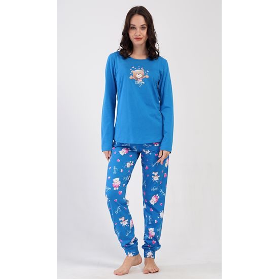 Dámské pyžamo dlouhé Méďa I love you - tmavě růžová