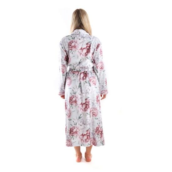 Dámský dlouhý župan s šálovým límcem Annie Světlé pivoňky