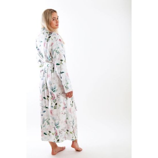 Dámský dlouhý župan s šálovým límcem Calypte Květiny a kolibříci