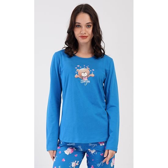 Dámské pyžamo dlouhé Méďa I love you - modrá