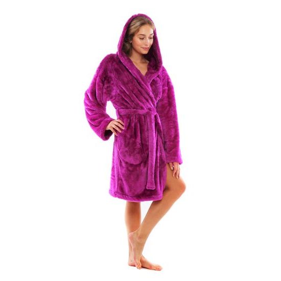 Dámský 3/4 hřejivý župan s kapucí LILLY EXTRA fuschiová