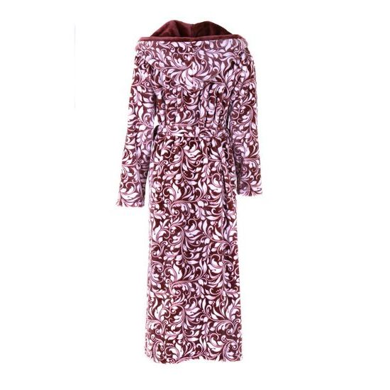 Dámský dlouhý župan s kapucí FLORA vínová/bílá