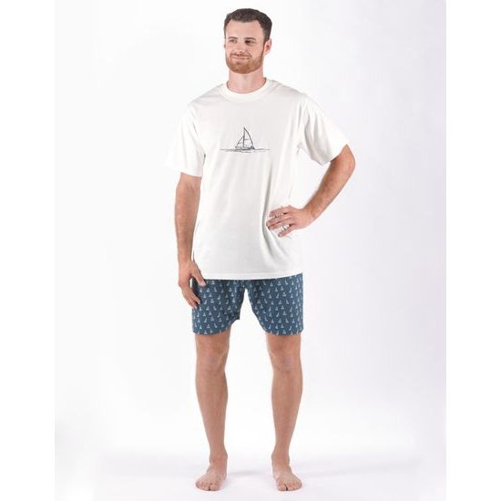 Pánské pyžamo krátké pánské, šité, s potiskem Pyžama 2024 79172P - šedobílá petrolejová