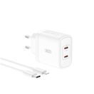 XO WALL CHARGER CE08 PD 50W 2X USB-C WHITE + USB-C - LIGHTNING CABLE