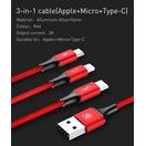 BASEUS CESTOVNÍ NABÍJEČKA 3V1 MICROUSB + LIGHTNING + USB TYPE-C (TZCL-D92) WHITE/RED