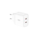 XO WALL CHARGER CE08 PD 50W 2X USB-C WHITE + USB-C - LIGHTNING CABLE