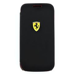 FESCRUFLHS4MBL Ferrari Rubber Leather Book Case for Samsung i9195 Galaxy S4mini Black