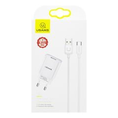 USAMS T21 USB 2A Cestovní Nabíječka + Type C Kabel White (EU Blister)