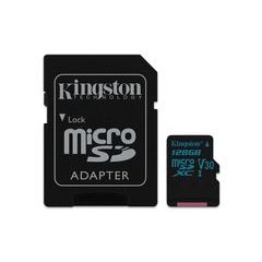 128GB microSDXC Kingston Canvas Go UHS-I U3 V30 90R/45W + SD adaptér