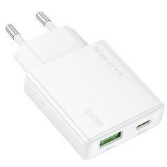 Borofone - USB + Type C - PD QC 3.0 30W bílá - ultra tenká síťová nabíječka