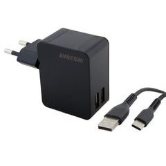 AVACOM HomeNOW síťová nabíječka 3,4A se dvěma výstupy, černá barva (USB-C kabel)