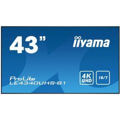 43" iiyama LE4340UHS-B1 - AMVA3,4K UHD,8.5ms,350cd/m2, 5000:1,16:9,VGA,HDMI,DVI,USB,RS232,RJ45,repro