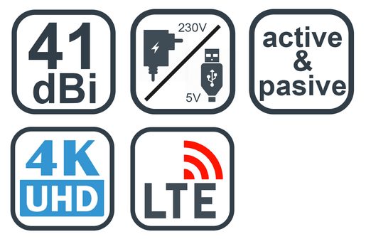 EVOLVEO XANY 2C LTE, 41DBI AKTIVNÍ POKOJOVÁ ANTÉNA DVB-T/T2, LTE FILTR