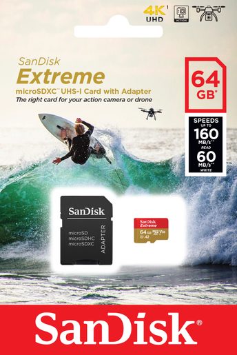 SANDISK EXTREME MICROSDXC 64GB 160MB/S + ADAPTÉR