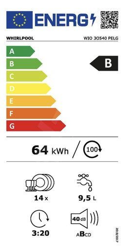 WHIRLPOOL WIO 3O540 PELG - VESTAVNÁ MYČKA NÁDOBÍ (60CM)