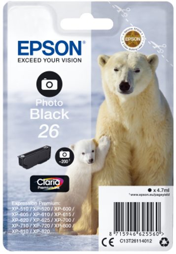 EPSON SINGLEPACK PHOTO BLACK 26 CLARIA PREMIUM INK