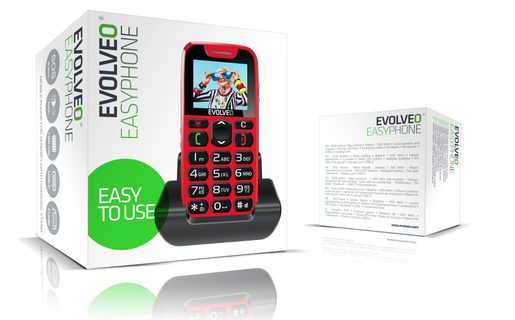 EVOLVEO EASYPHONE, MOBILNÍ TELEFON PRO SENIORY S NABÍJECÍM STOJÁNKEM, ČERVENÁ