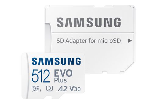 SAMSUNG EVO PLUS/MICRO SDXC/512GB/UHS-I U3 / CLASS 10/+ ADAPTÉR/BÍLÁ
