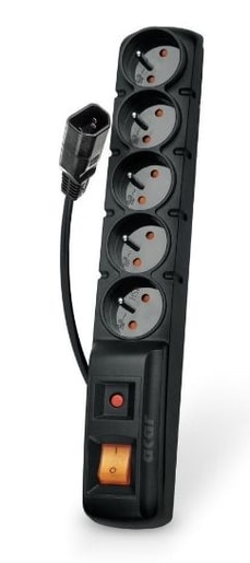 ACAR F5 IEC 1.5M KABEL, 5 ZÁSUVEK, PŘEPĚŤOVÁ OCHRANA, C14 DO UPS, ČERNÝ