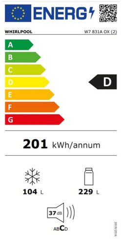 WHIRLPOOL W7 831A OX - KOMBINOVANÁ CHLADNIČKA