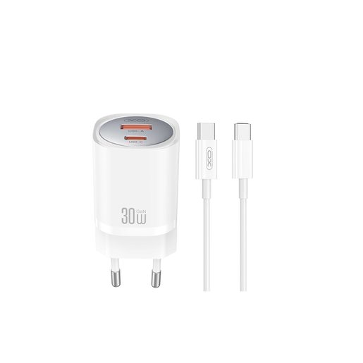 XO WALL CHARGER CE21 PD 33W 1X USB-C 1X USB WHITE + CABLE USB-C - USB-C