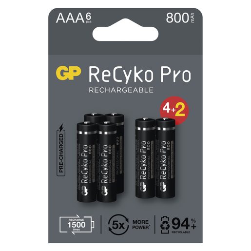 GP NABÍJECÍ BATERIE RECYKO PRO AAA (HR03) (6KS)