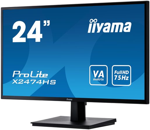 24" IIYAMA X2474HS-B2: VA, FULLHD@75HZ, 250CD/M2, 4MS, VGA, HDMI, DP, ČERNÝ