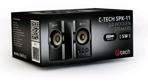 REPRO C-TECH SPK-11, 2.0, DŘEVĚNÉ, ČERNO-ZLATÉ, USB