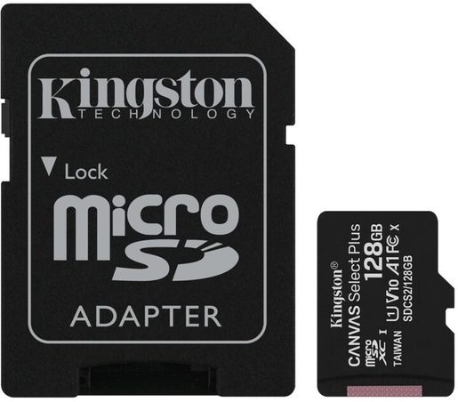 128GB MICROSDXC KINGSTON CANVAS SELECT PLUS A1 CL10 100MB/S + ADAPTER