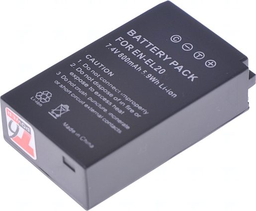 BATERIE T6 POWER NIKON EN-EL20, 800MAH, ČERNÁ