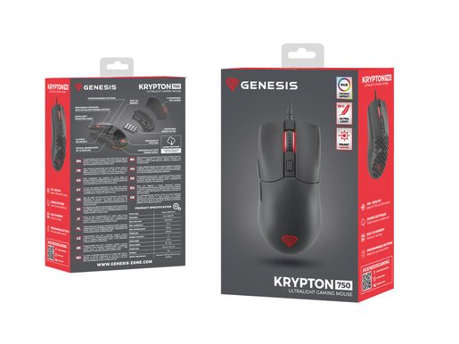GENESIS HERNÍ OPTICKÁ MYŠ KRYPTON 750 8000DPI RGB, SW, ČERNÁ