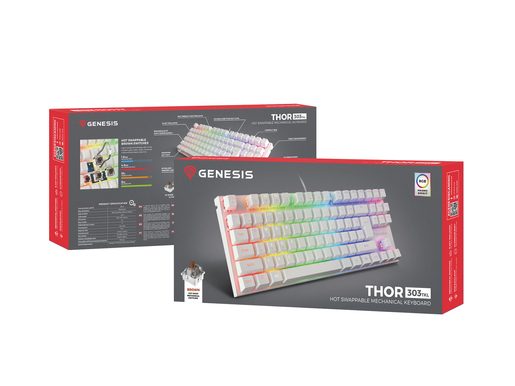 GENESIS MECHANICKÁ KLÁVESNICE THOR 303 TKL, BÍLÁ, US LAYOUT, RGB PODSVÍCENÍ, SOFTWARE, OUTEMU BROWN
