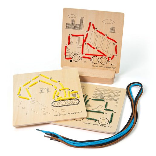 BIGJIGS TOYS PROVLÉKÁNÍ PODLE ČÍSEL STAVEBNÍ STROJE