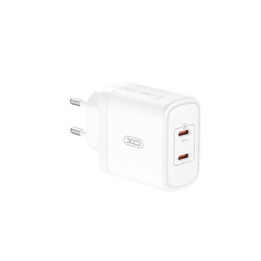 XO WALL CHARGER CE08 PD 50W 2X USB-C WHITE + USB-C - LIGHTNING CABLE