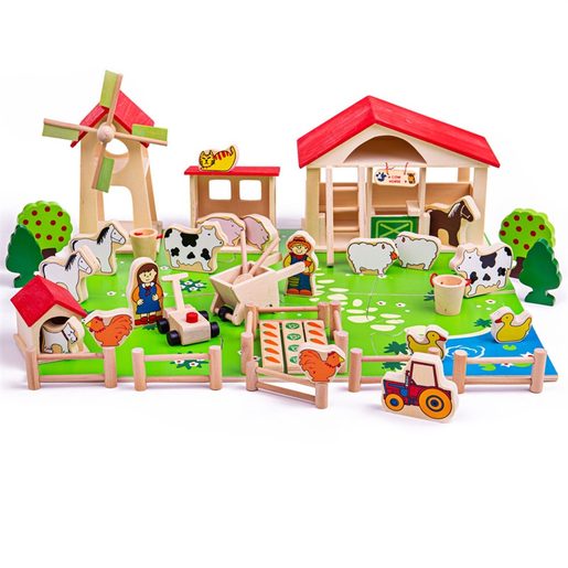 BIGJIGS TOYS VELKÁ DŘEVĚNÁ FARMA POŠKOZENÝ OBAL