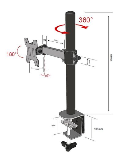 TB MONITOR MOUNT SINGLE ARM TB-MO1 10-27", 10 KG VESA 100X100
