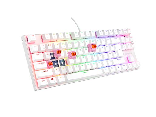 GENESIS TICHÁ HERNÍ KLÁVESNICE THOR 303/TKL/RGB/OUTEMU PEACH SILENT/DRÁTOVÁ USB/US LAYOUT/BÍLÁ