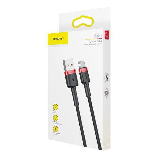BASEUS CAFULE (TYPE-C | 2 M) RED-BLACK 2A -DATOVÝ KABEL