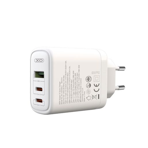 XO WALL CHARGER CE04 PD 65W 2X USB-C 1X USB WHITE