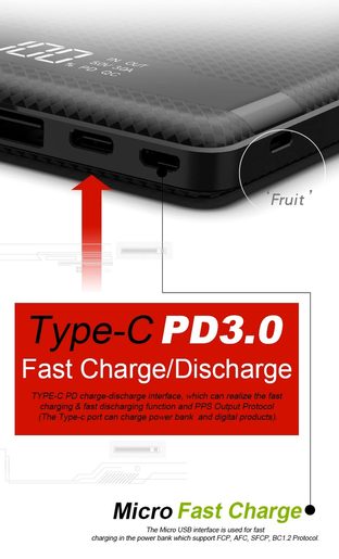 VIKING POWER BANK PINENG PN-962 QC3.0 20000MAH, ČERNÁ, QUICK CHARGE 3.0, ČERNÁ