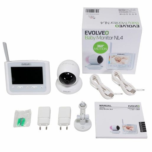 DĚTSKÁ CHŮVIČKA S NOČNÍM SVĚTLEM A OTOČNOU KAMEROU EVOLVEO NL4