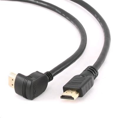 GEMBIRD KABEL HDMI-HDMI M/M 3M, 1.4, M/M STÍNĚNÝ, ZLACENÉ KONTAKTY, 90° LOMENÝ, ČERNÝ