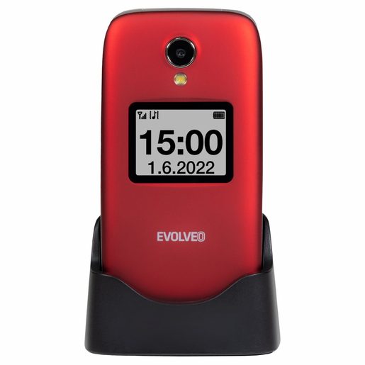 EVOLVEO EASYPHONE FS, VYKLÁPĚCÍ MOBILNÍ TELEFON 2.8" PRO SENIORY S NABÍJECÍM STOJÁNKEM (ČERVENÁ BARV