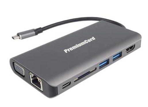 PREMIUMCORD PŘEVODNÍK USB3.1 TYP C NA HDMI+VGA+RJ45+2XUSB3.0+SD CARD +3,5MM+PD CHARGE