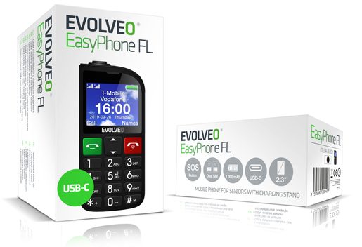 EVOLVEO EASYPHONE FL, MOBILNÍ TELEFON PRO SENIORY S NABÍJECÍM STOJÁNKEM, ČERNÁ