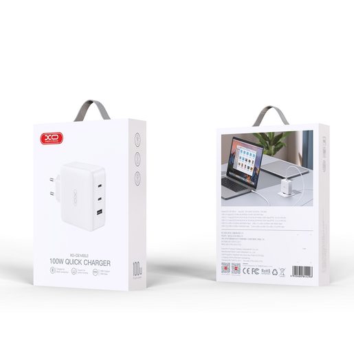 XO WALL CHARGER CE14 PD QC 3.0 100W 1X USB 2X USB-C WHITE