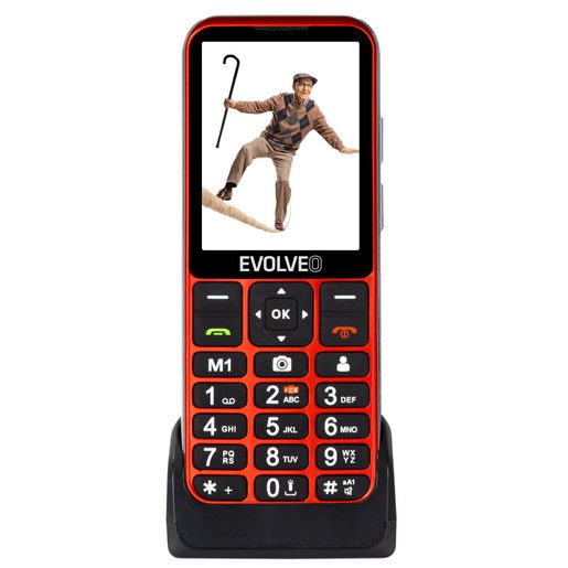 EVOLVEO EASYPHONE LT, MOBILNÍ TELEFON PRO SENIORY S NABÍJECÍM STOJÁNKEM (ČERVENÁ BARVA)