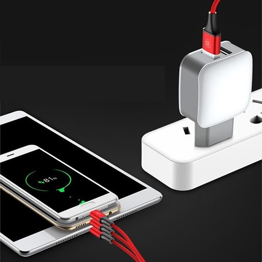 BASEUS CESTOVNÍ NABÍJEČKA 3V1 MICROUSB + LIGHTNING + USB TYPE-C (TZCL-D92) WHITE/RED