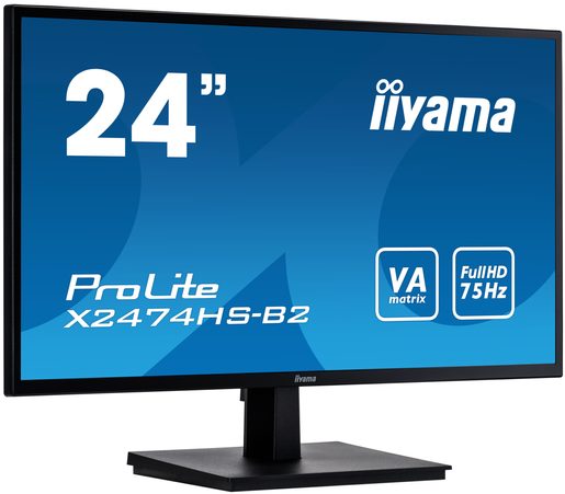 24" IIYAMA X2474HS-B2: VA, FULLHD@75HZ, 250CD/M2, 4MS, VGA, HDMI, DP, ČERNÝ